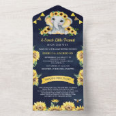 Rustikale Sonnenblumen Navy Blue Elephant Baby Dus All In One Einladung (Innen Boden)