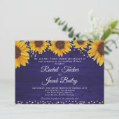 Rustikale Sonnenblumen Navy Blue Gold Hochzeit Ein Einladung (Stehend Vorderseite)