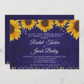 Rustikale Sonnenblumen Navy Blue Gold Hochzeit Ein Einladung (Vorne/Hinten)