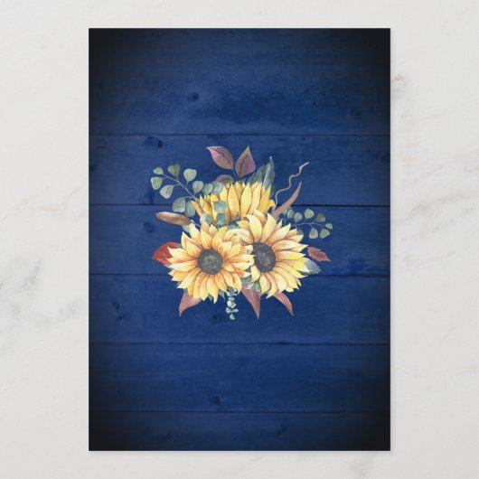 Rustikale Sonnenblumen Navy Blue Jar Lights Hochze Einladung (Rückseite)