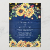 Rustikale Sonnenblumen Navy Blue Jar Lights Hochze Einladung (Vorderseite)