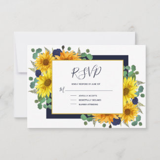 Rustikale Sonnenblumen Navy Blue Rose Country Wedd RSVP Karte