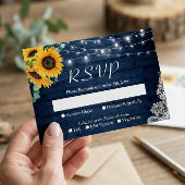 Rustikale Sonnenblumen Navy Blue String Lights Hoc RSVP Karte