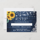 Rustikale Sonnenblumen Navy Blue String Lights Hoc RSVP Karte (Vorderseite)