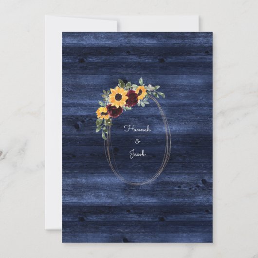 Rustikale Sonnenblumen Navy Blue String Lights Hoc Save The Date (Rückseite)