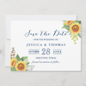 Rustikale Sonnenblumen Navy Blue Wedding Save the  Date (Vorderseite)