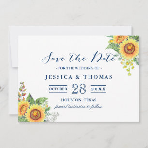 Rustikale Sonnenblumen Navy Blue Wedding Save the  Date