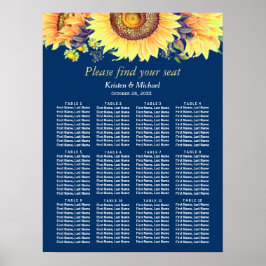 Rustikale Sonnenblumen Navy Blue Wedding Seating C Poster