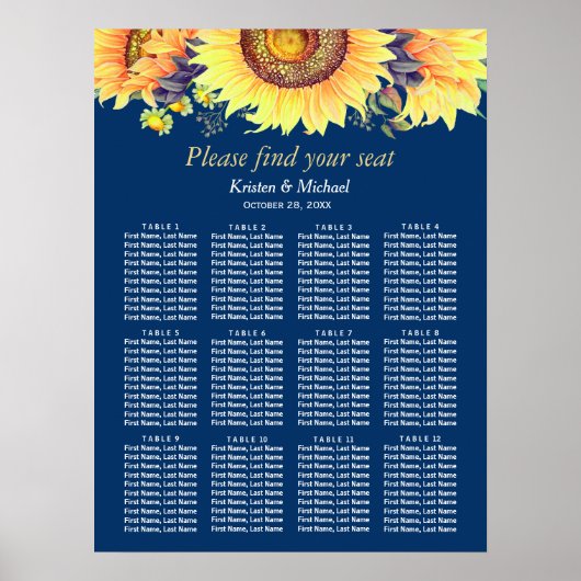 Rustikale Sonnenblumen Navy Blue Wedding Seating C Poster (Vorne)