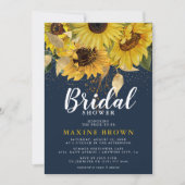 Rustikale Sonnenblumen, Navy & Gold Brautparty Einladung (Vorderseite)