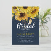Rustikale Sonnenblumen, Navy & Gold Brautparty Einladung (Stehend Vorderseite)