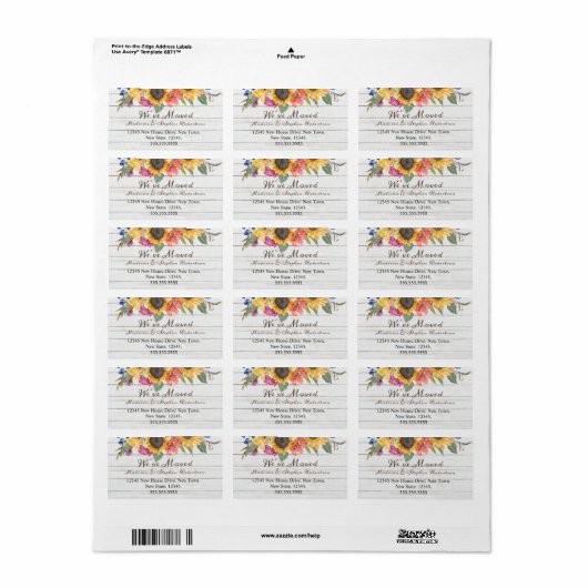 Rustikale Sonnenblumen - Neue | Änderung der Ansch Adressaufkleber (Vorne)