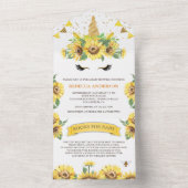 Rustikale Sonnenblumen Niedliche Einhorn Kinderdus All In One Einladung (Innen Boden)