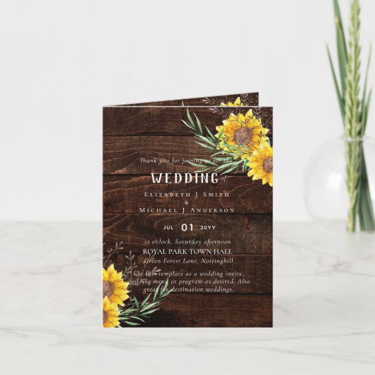 Rustikale Sonnenblumen Olivenbäume Blätter Hochzei (Vorderseite)