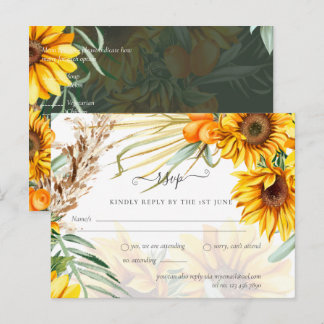 Rustikale Sonnenblumen Pampas Grass Wedding Postkarte
