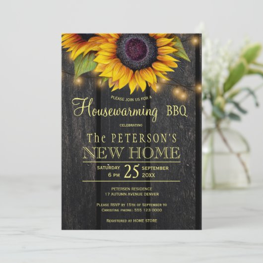 Rustikale Sonnenblumen Party Einladung (Stehend Vorderseite)