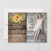 Rustikale Sonnenblumen Peonies Barnwood Foto Sweet Einladung (Vorderseite)