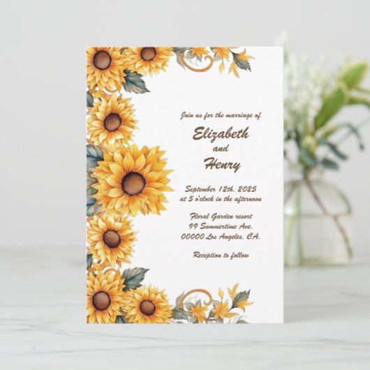 Rustikale Sonnenblumen: Personalisierte Einladung  (Stehend Vorderseite)