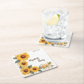 Rustikale Sonnenblumen: Personalisierte Hochzeitss Rechteckiger Pappuntersetzer (Vor Ort)