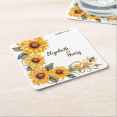 Rustikale Sonnenblumen: Personalisierte Hochzeitss Rechteckiger Pappuntersetzer (angewinkelt)