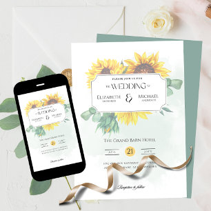 Rustikale Sonnenblumen Print oder Digital Wedding  Einladung