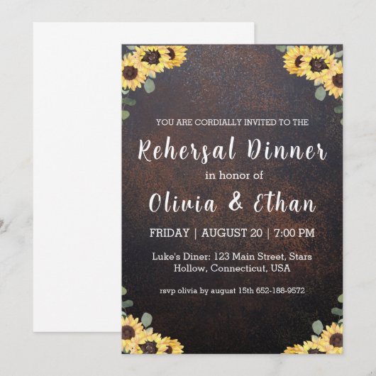 Rustikale Sonnenblumen Probe Einladungen (Vorne/Hinten)