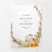 Rustikale Sonnenblumen Pumpkin QR Code Hochzeit Dreifach Gefaltete Einladung (Cover)