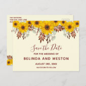 Rustikale Sonnenblumen Pumpkin Save the Date Postc Postkarte (Vorne/Hinten)