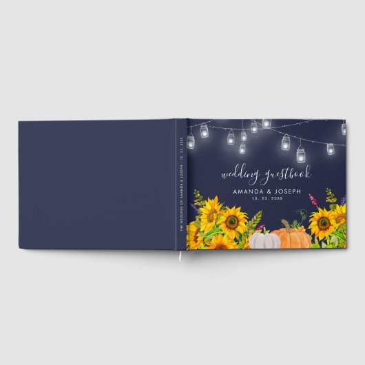 Rustikale Sonnenblumen Pumpkin String Lights Hochz Gästebuch (Voll)
