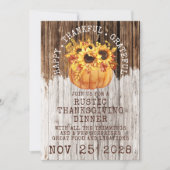 Rustikale Sonnenblumen Pumpkin Wood Erntedank Aben Einladung (Vorderseite)