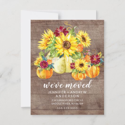 Rustikale Sonnenblumen Pumpkins Bewegende Ankündig Einladung (Vorderseite)