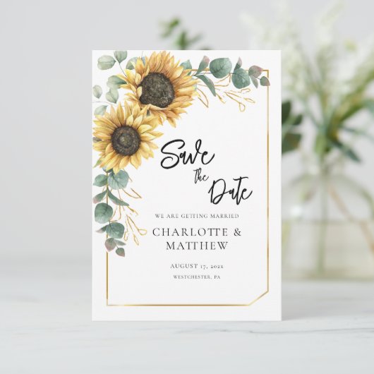 Rustikale Sonnenblumen QR Code Hochzeit Speichern (Stehend Vorderseite)