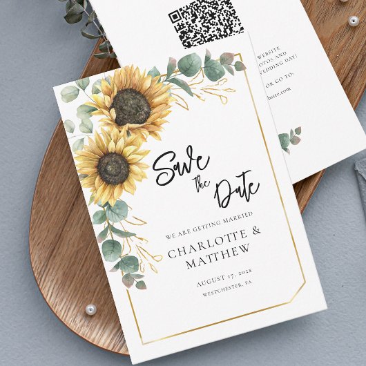 Rustikale Sonnenblumen QR Code Hochzeit Speichern