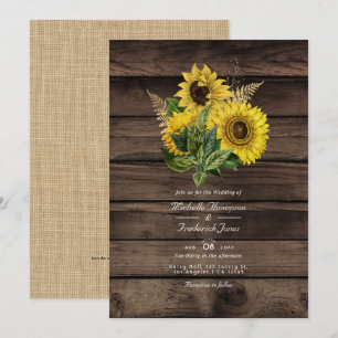 Rustikale Sonnenblumen QR Code RSVP Landhochzeit Einladung