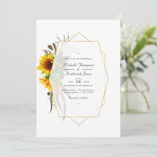 Rustikale Sonnenblumen QR Code UAWG Bohemisch Hoch Einladung (Stehend Vorderseite)