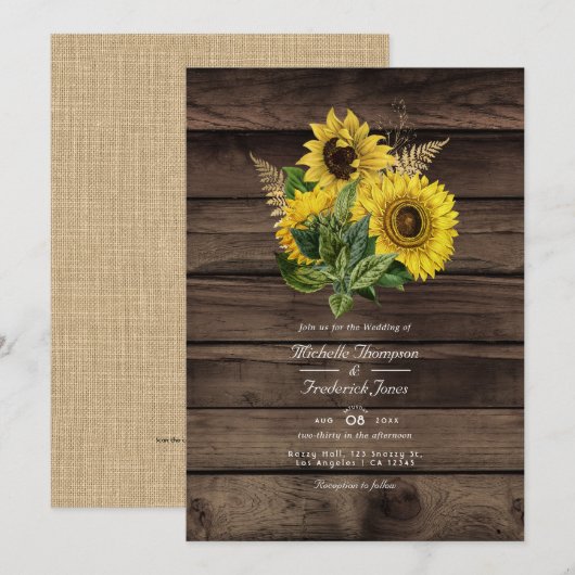 Rustikale Sonnenblumen QR Code UAWG Country Weddin Einladung (Vorne/Hinten)