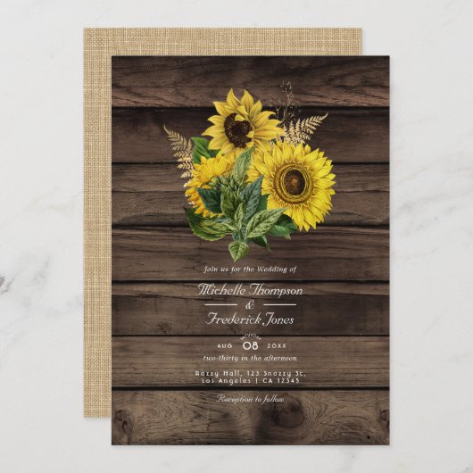Rustikale Sonnenblumen QR Code UAWG Country Weddin Einladung (Vorne/Hinten)