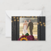 Rustikale Sonnenblumen Rose 2 Fotos Hochzeit danke Mitteilungskarte (Rückseite)