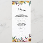 Rustikale Sonnenblumen Rose Burgund Hochzeit im He Menükarte (Vorderseite)