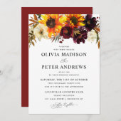 Rustikale Sonnenblumen Rose Burgundy Fall Blumenho Einladung (Vorne/Hinten)