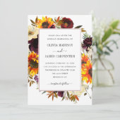 Rustikale Sonnenblumen Rose Burgundy Fall Blumenho Einladung (Stehend Vorderseite)