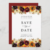 Rustikale Sonnenblumen Rose Burgundy Fall Blumenho Save The Date (Vorne/Hinten)