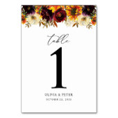 Rustikale Sonnenblumen Rose Burgundy Fall Blumenho Tischnummer (Rückseite)