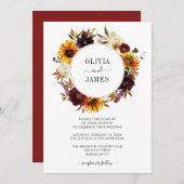 Rustikale Sonnenblumen Rose Burgundy Fall Wreath W Einladung (Vorne/Hinten)