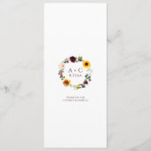 Rustikale Sonnenblumen-Rose Burgundy Red Wedding Menükarte (Rückseite)