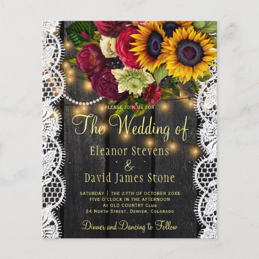Rustikale Sonnenblumen Rose Einladung (Vorderseite)