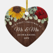 Rustikale Sonnenblumen Rose Erster Weihnachtsmann  Keramik Ornament (Vorne)