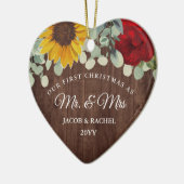 Rustikale Sonnenblumen Rose Erster Weihnachtsmann Keramik Ornament (Links)