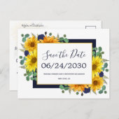 Rustikale Sonnenblumen-Rose Hochzeiten speichern d Ankündigungspostkarte (Vorne/Hinten)