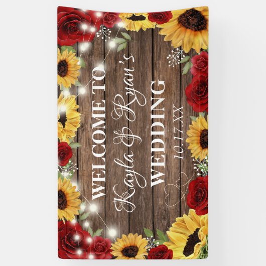 Rustikale Sonnenblumen-Rose Holz Hintergrund Hochz Banner (Vertikal)